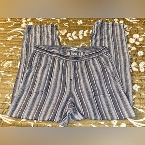 DASH Women's Linen Blend Striped Wide Leg Cropped‎ Pants M